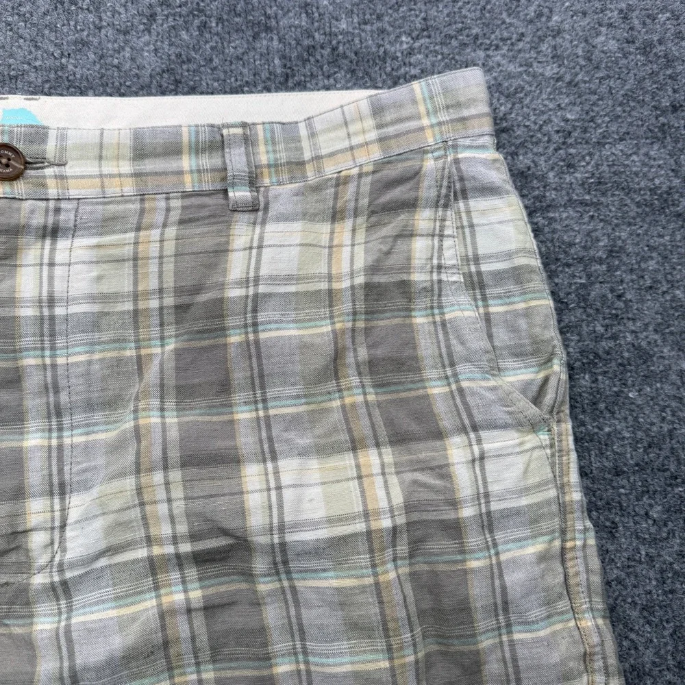 Tommy Bahama Plaid Shorts Mens 38 Khaki Grey Linen Tencel 9